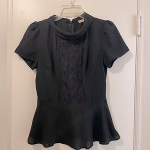 Forever 21 Black Peplum Top with Lace Detail and Back Zipper-Size Small